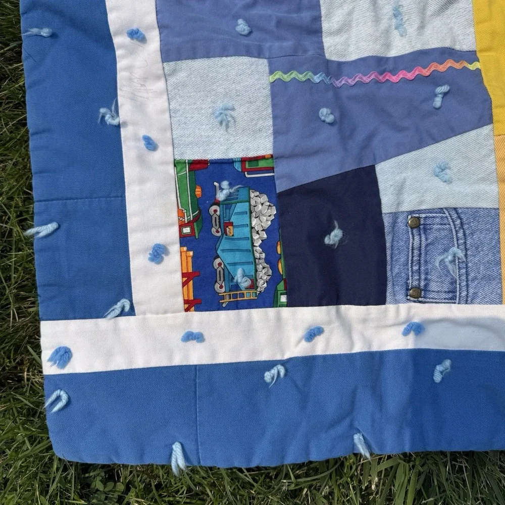 Vintage Handmade Patchwork Tied Quilt Upcycled Clothing Kids 52x63